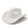 Detail of white felt western cowboy hat with curved brim and premium stitched edge - M(56-59CM) / White Suede