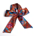 Floral orange silk skinny scarf tied in a bow with vintage botanical prints S62 style - S62-Orange Red Gorgeous Floral