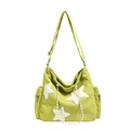 Light green corduroy crossbody bag with plush star patches and adjustable strap - Green