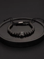 Adjustable black leopard crown bracelet with sparkling cubic zirconia and braided rope - Black Leopard Pineapple Bead Bracelet