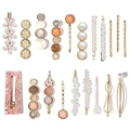 Golden hair clip set featuring acetate marble patterns and pearl resin hairpins - 20Pcs Set C
