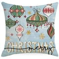 Detail of light blue linen pillowcase with festive Christmas ball ornaments pattern - Light Blue-Christmas Ball Ornaments