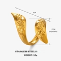 Adjustable golden stainless steel ring featuring vintage floral embossing for women - Gold