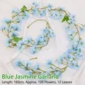Guirnalda de jazmín azul artificial de 185cm con 120 flores para decoración - 120 Flores Jazmín de Invierno / Azul