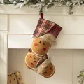 Brown gingerbread man Christmas stocking with red plaid cuff, size 28x45cm on fireplace - Coffee Smiling Face Style (AGWZ15-4)