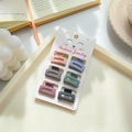 Set of 6 matte rectangular mini hair claws in assorted colors on a fashion display card - Square B 2.5cm