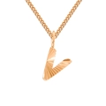 Golden 18K plated necklace with letter V pendant featuring sunburst pleated texture - V-Rose Gold