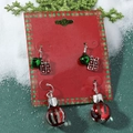 Christmas earring set with green bells and red striped baubles on festive display - 27 2-Pair Gift Box & Christmas Ball Set