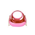 Futuristic pink acrylic moon-shaped bag with round handle and gold chain strap - Purple