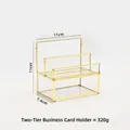Portabiglietti da visita in ottone e vetro, organizer da scrivania a 2 livelli, 11x11x7.4cm - Portacarte portaoggetti