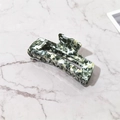 Vintage acetate hair claw clip with dark green and beige marble texture pattern - Green Floral (Large)