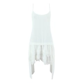 Elegant white camisole dress featuring asymmetric layered lace hem on plain background - S / White
