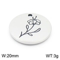Pendentif rond en acier inoxydable argenté avec gravure florale 20mm 3g poids - Violette-Argent (KLJ8042-Z)