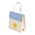 Sacchetto regalo a quadretti blu con gatto cartone animato e manici in raso bianco - 14x6x14cm / Gatto a Griglia