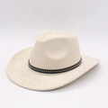 Classic beige western cowboy felt hat with black studded leather band for men and women - One Size(56-58cm) / Beige (LM1132)