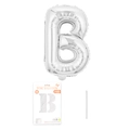 Silberner Folienballon Buchstabe B mit Verpackung und Trinkhalm für die Partydeko - Buchstabe B / Silber