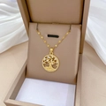 Detail of gold Tree of Life pendant with sparkling crystals in a premium beige gift box - Tree of Life Gold Style (H120)