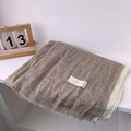 Detail of elegant linen blend scarf with fringe edges and subtle color-block stitching - 180*90CM / Khaki Beige Patchwork