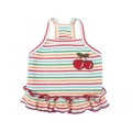 Striped pet dress with cherry embroidery and ruffle hem for small dogs and cats - XL / Rainbow Stripes