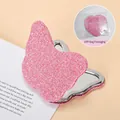 Pink glitter butterfly folding makeup mirror with compact portable double-sided design - Pink And Silver Inner Frame + Opp Bag ♜