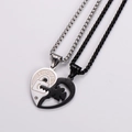 Set di collane a cuore per coppia con chiave e serratura in metallo argento e nero - Acciaio + Nero (Con Catena)