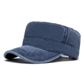 Classic washed blue cotton cadet cap for men featuring vintage distressed finish style - Navy Blue 1