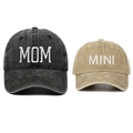 Embroidered MAMA and MINI matching baseball cap set for mother and child in grey and khaki - One Size / Black MOM + Khaki MINI