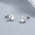 Orecchini a fiocco in argento 925 con perla bianca e zirconi a forma di cuore eleganti - Argento 925 / Oro Bianco/Paio