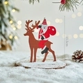 Wooden Santa riding reindeer Christmas ornament with white base standing 13.5cm tall - Santa Claus Riding Reindeer Electric Toy