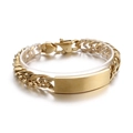 Bracciale da uomo a catena cubana in acciaio inossidabile dorato con targhetta ID - Chiusura a T Oro (KB162516-Z)