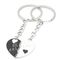 Pair of black and white heart-shaped Best Friends keychains in polished metal - Heart Black White