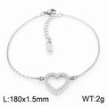 Silbernes Edelstahl-Herzarmband mit Mikro-Pave-Zirkon-Kristallen für Damen, minimalistisch - Silber