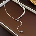 Collana in stile francese con perle d'argento e ciondolo di perla con catena snake - Stile Argento Spezzato Irregolare