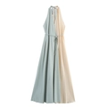 Elegante abito lungo a pieghe con scollo all'americana e design bicolore verde e beige - XS / Verde e Bianco