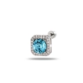 Square light blue gemstone halo earrings in silver titanium steel with screw back - Sea Blue (1 Pc)