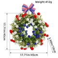 Patriotic 45cm American flag wreath with red white blue flowers and stars bow - Independence Day Flower Wreath