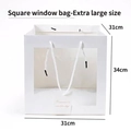 Extra large white gift bag with transparent window and sturdy cotton handles, 31x31x34cm size - Extra Large Square 31*31*34