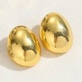 Orecchini a perno ovali dorati lucidi a forma di uovo con finitura metallica brillante - Grande (2,5 * 3,5 cm) / Grande Oro