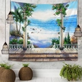 Tapiz de pared con vista al mar y balcón mediterráneo para decoración hogar - 150x130cm / Estilo 3-Terraza Mediterránea