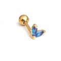 Golden marquise stud earring with blue stones and ball back screw fastening - Gold Royal Blue