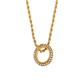 Gouden roestvrijstalen gedraaide touwketting met een fonkelende strass geplaveide cirkel hanger - Zirkonia Cirkel Twist Ketting Ketting