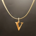 Elegant gold-tone stainless steel snake chain necklace with letter V pendant charm - Letter V (5592272000742)