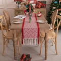 Chemin de table tissé rouge et blanc avec motif chevrons et pompons pour Noël - 33*160cm / Motif de Grandes Vagues Rouge Foncé Avec Glands Noués