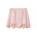 Eleganter hellrosa Satin-Minirock mit hochwertigem Spitzenbesatz und seidigem Glanz - S / Rosa