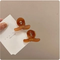 Lot de deux mini pinces à cheveux en acétate ambré avec logo doré France Handmade - Pièce Unique / Café Clair