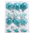 Set of 24 turquoise and clear Christmas ball ornaments for holiday tree decoration - 6cm / Set of 24 / Teal