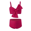 Zweiteiliger rosa Bikini für Mädchen mit großer Schleife und hoch tailliertem Design für Kinder - 128 / Scharlachrot