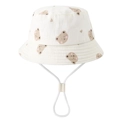 Cappello da sole per neonato bianco panna con orsetti e cordino antivento regolabile - 48-51cm (1-4 anni) / Orso