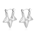 Pendientes de aro con forma de estrella en acero inoxidable plateado pulido - Color Acero