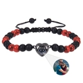 Custom photo projection bracelet with 6mm matte black stones and heart pendant - Red Turquoise + Matte Stone (WB1039-8)